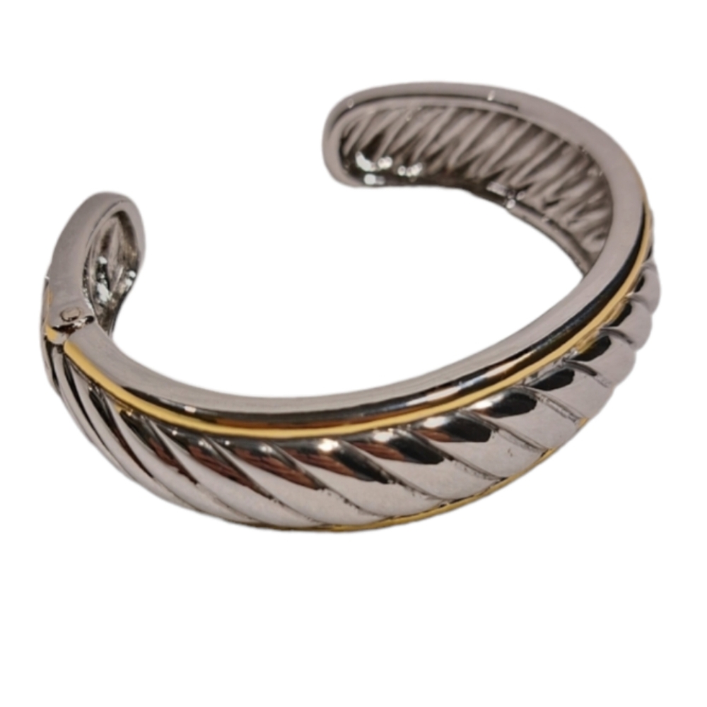 Silver & Gold Tone Style Cable Women's Open Cuff Bracelet - Picture 15 of 16